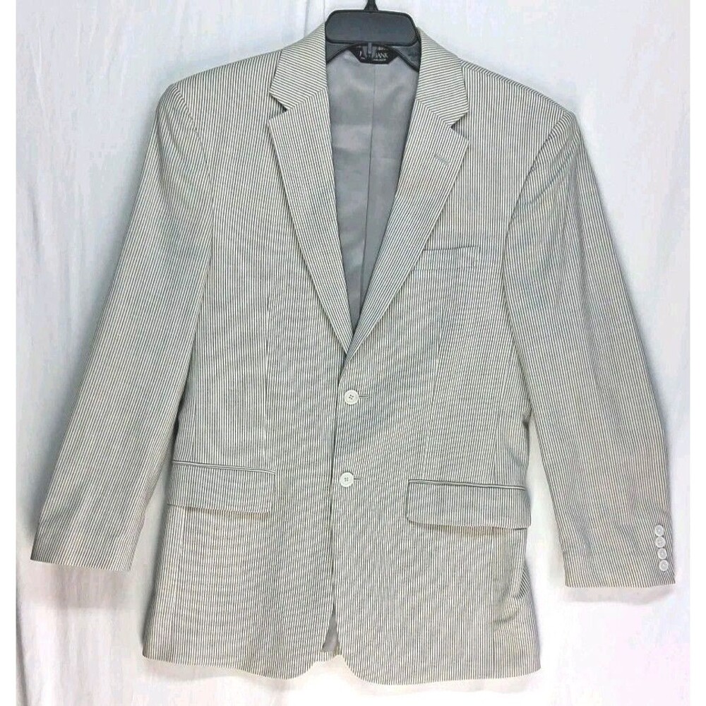 Jos A Banks Mens Gray Striped Med 38R Sport Coat Linen Wool Preppy Hipster